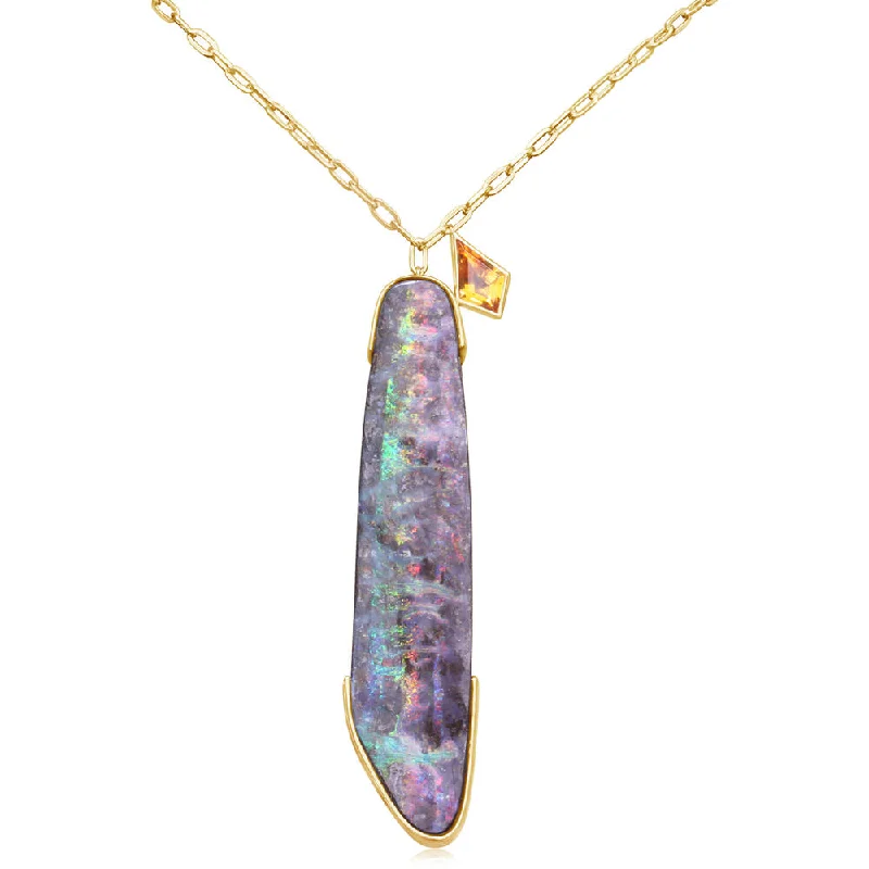 Best necklaces and pendants with opal and gold for a vibrant, luxurious contrast-14K Yellow Gold Australian Boulder Opal/Mandarin Garnet Neckpiece