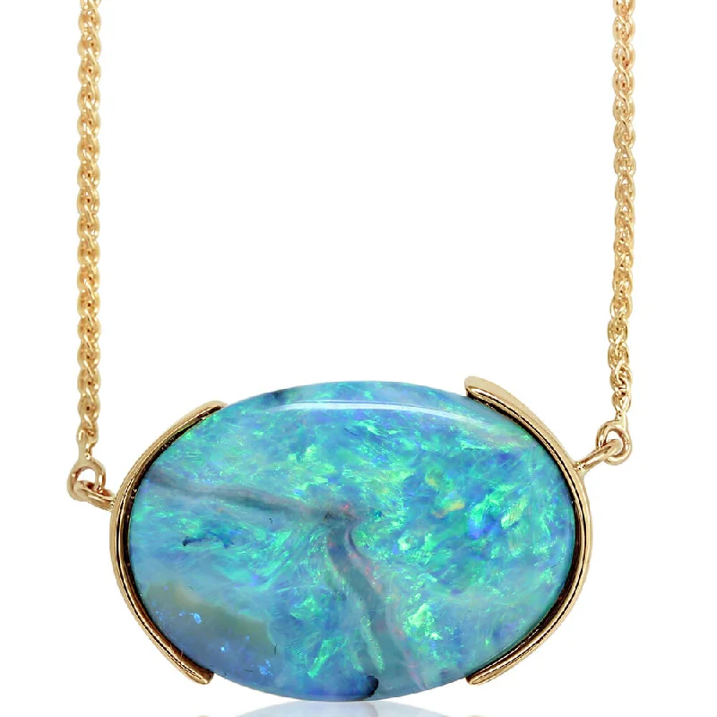 Best necklaces and pendants with sterling silver for an affordable yet stylish choice-14K Yellow Gold Australian Boulder Opal Neckpiece