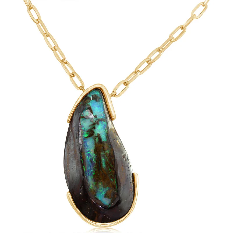 Beautiful necklaces and pendants with layered chains for a fashionable, chic look-14K Yellow Gold Australian Boulder Opal Neckpiece