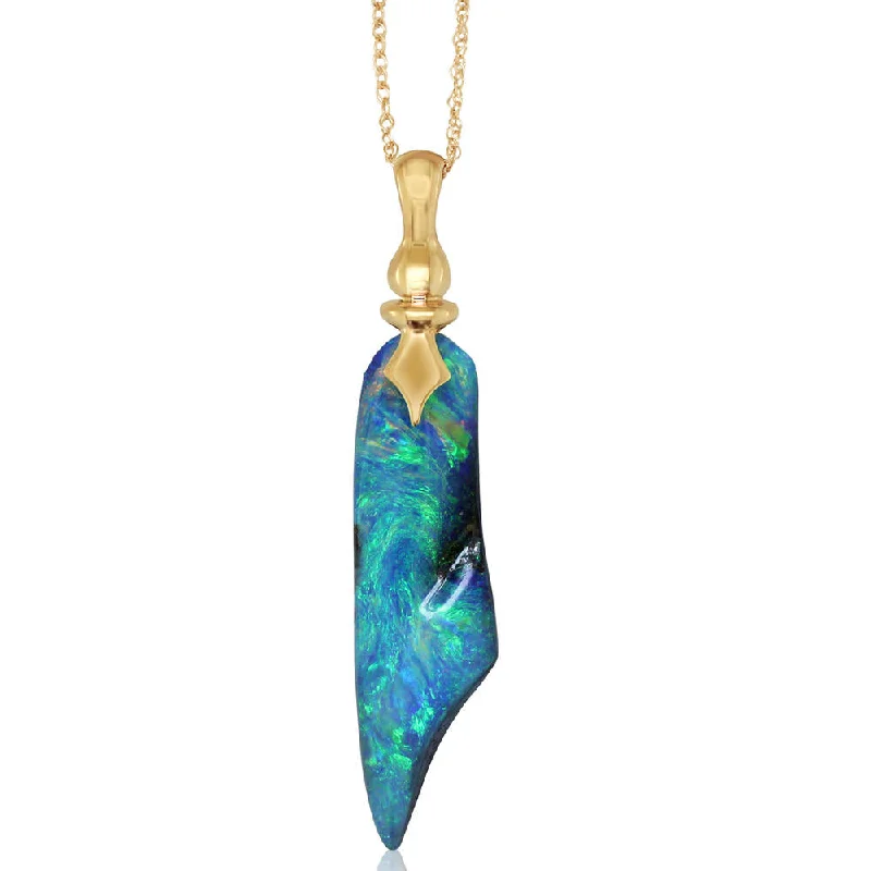 Stunning necklaces and pendants with chakra stones for healing and balance-14K Yellow Gold Australian Boulder Opal Pendant