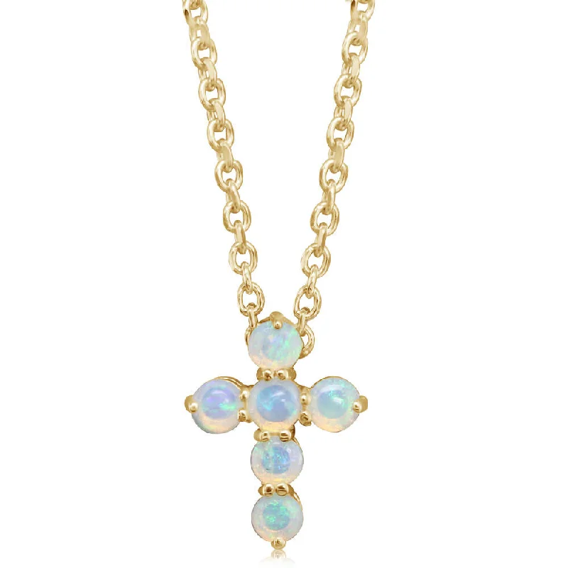 Best necklaces and pendants with rose gold for a warm and romantic appeal-14K Yellow Gold Australian Opal Cross Neckpiece