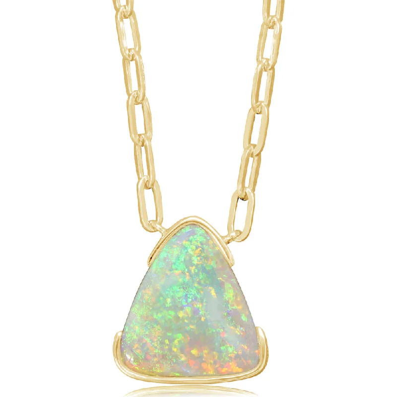 Best necklaces and pendants with statement designs for a fashionable accessory-14K Yellow Gold Australian Opal/Diamond Neckpiece