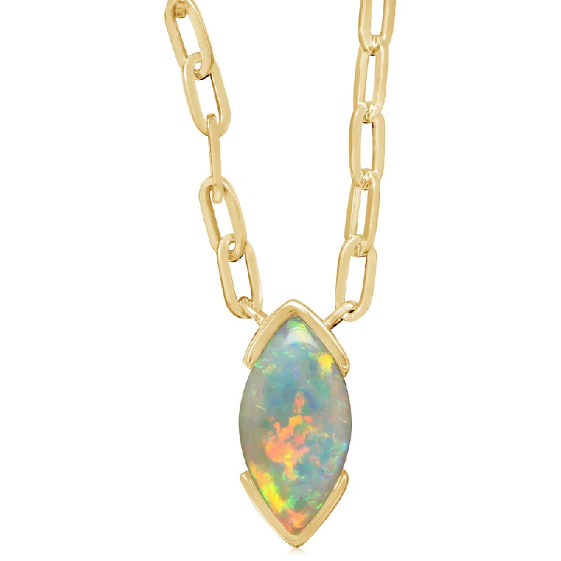 Beautiful necklaces and pendants with gemstone teardrops for an elegant effect-14K Yellow Gold Australian Opal/Diamond Neckpiece