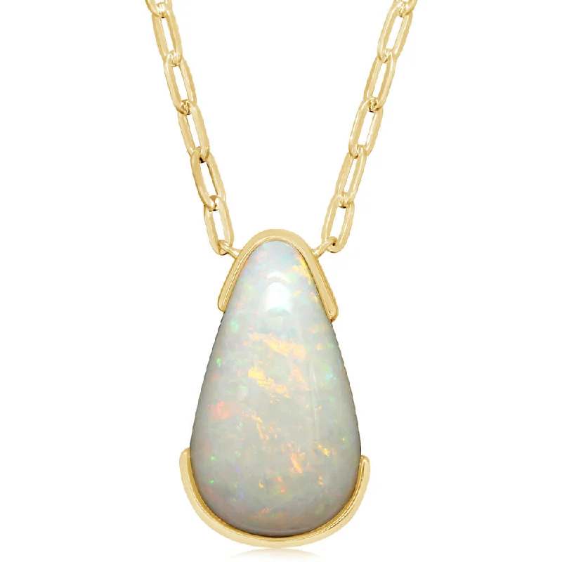 Necklaces and pendants with lock and key designs for a symbolic gesture-14K Yellow Gold Australian Opal/Diamond Neckpiece