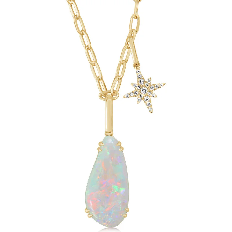 Necklaces and pendants with feather designs for a boho-chic, carefree vibe-14K Yellow Gold Australian Opal/Diamond Neckpiece