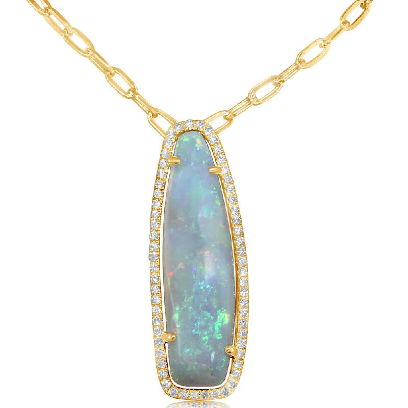 Best necklaces and pendants with statement designs for a fashionable accessory-14K Yellow Gold Australian Opal/Diamond Neckpiece