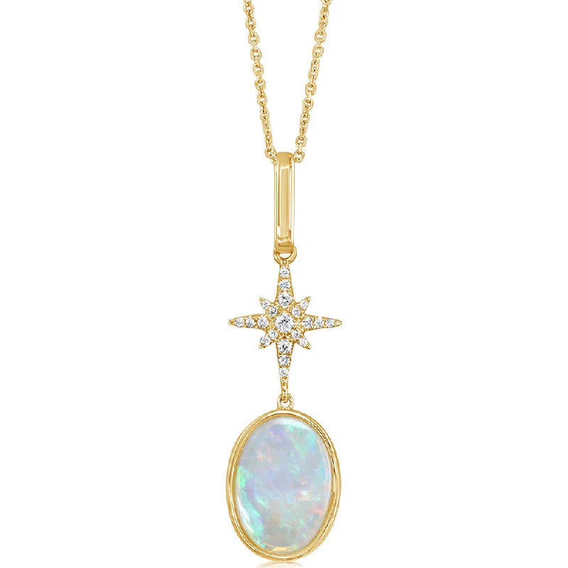 Unique necklaces and pendants with tree of life motifs for nature-inspired elegance-14K Yellow Gold Australian Opal/Diamond Star Pendant