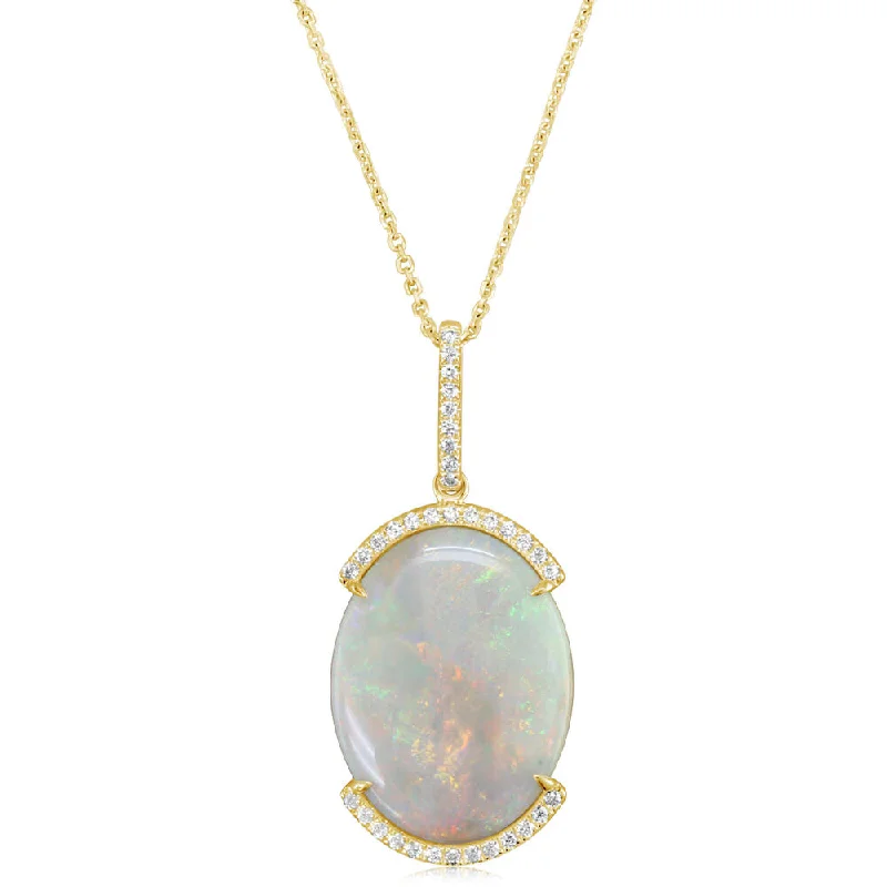 Elegant necklaces and pendants with infinity symbols for timeless designs-14K Yellow Gold Australian Opal/Diamond Pendant