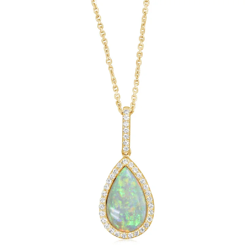 Personalized necklaces and pendants with coordinates for a meaningful location-based gift-14K Yellow Gold Australian Opal/Diamond Pendant