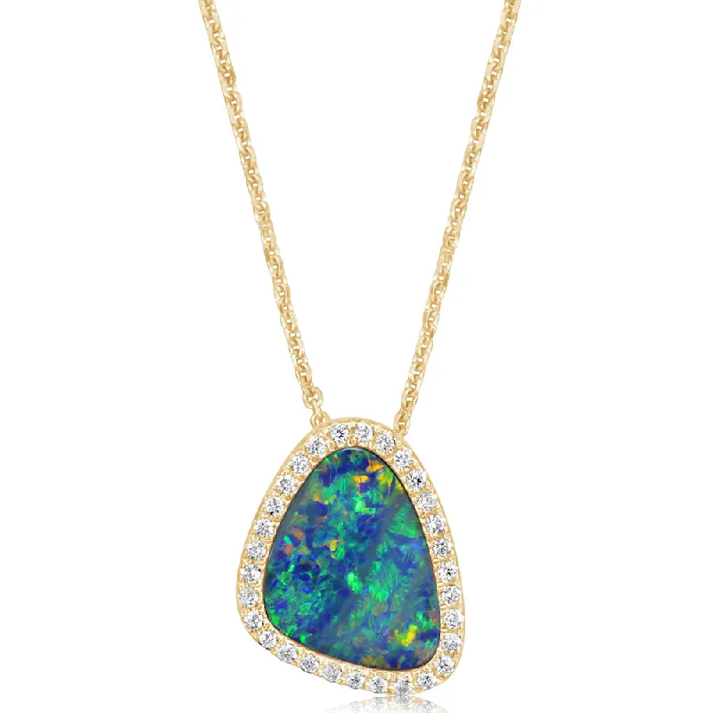 Necklaces and pendants with geometric pendants for a clean, contemporary design-14K Yellow Gold Australian Opal Doublet/Diamond Pendant