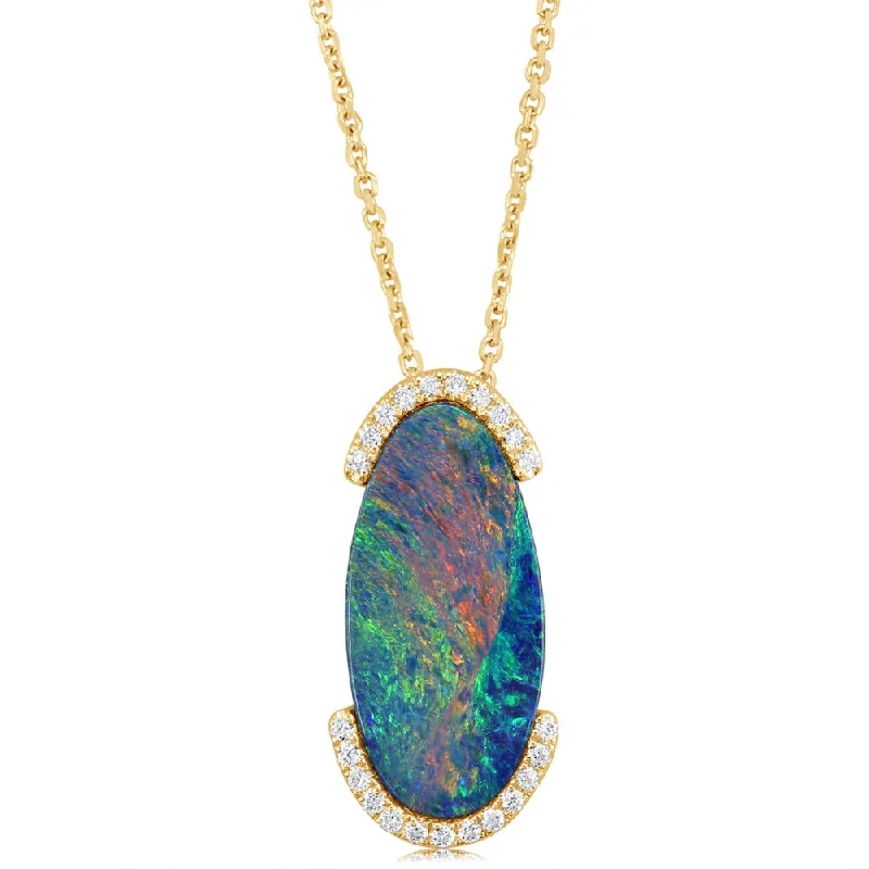 Beautiful necklaces and pendants with layered chains for a fashionable, chic look-14K Yellow Gold Australian Opal Doublet/Diamond Pendant