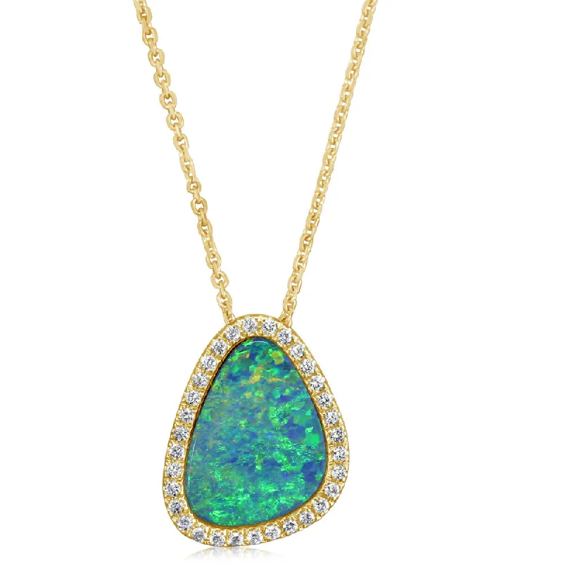 Best necklaces and pendants with glowing moonstone for an ethereal glow-14K Yellow Gold Australian Opal Doublet/Diamond Pendant