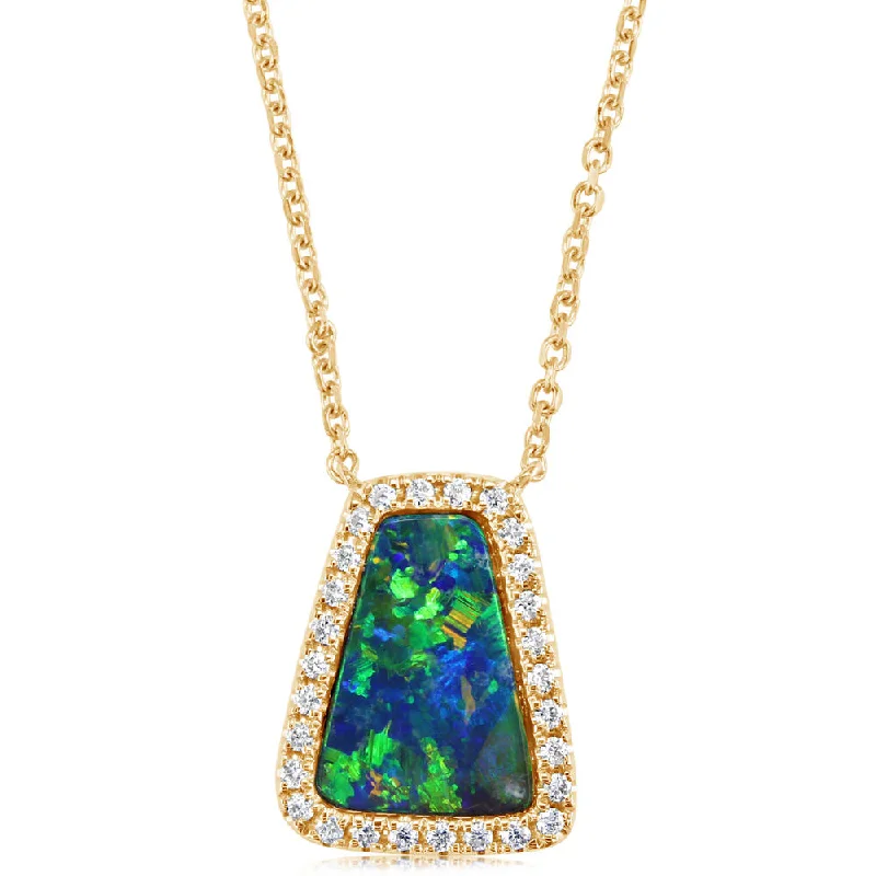 Stunning necklaces and pendants with birthstone pendants for a personal touch-14K Yellow Gold Australian Opal Doublet Neckpiece