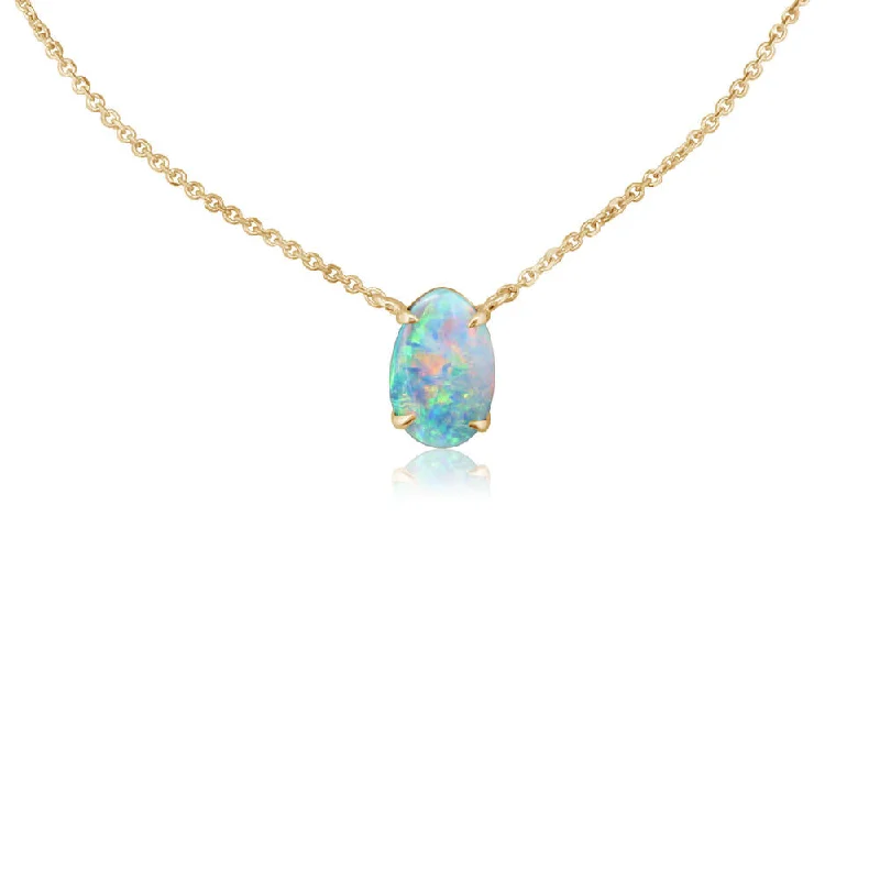 Necklaces and pendants with enamel accents for a colorful, eye-catching appearance-14K Yellow Gold Australian Opal Doublet Neckpiece