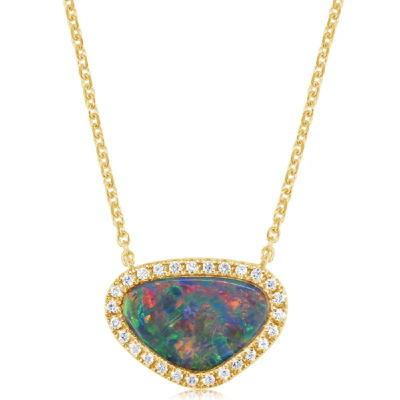 Layered necklaces and pendants for a trendy and fashionable stacked look-14K Yellow Gold Australian Opal Doublet Neckpiece