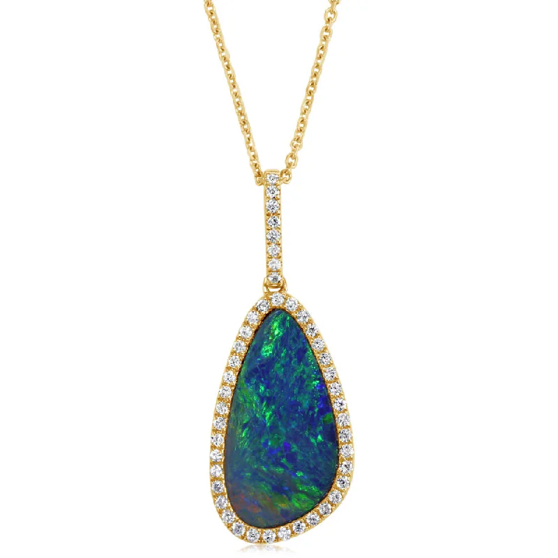 Best necklaces and pendants with emerald gemstones for a rich, sophisticated design-14K Yellow Gold Australian Opal Doublet Pendant