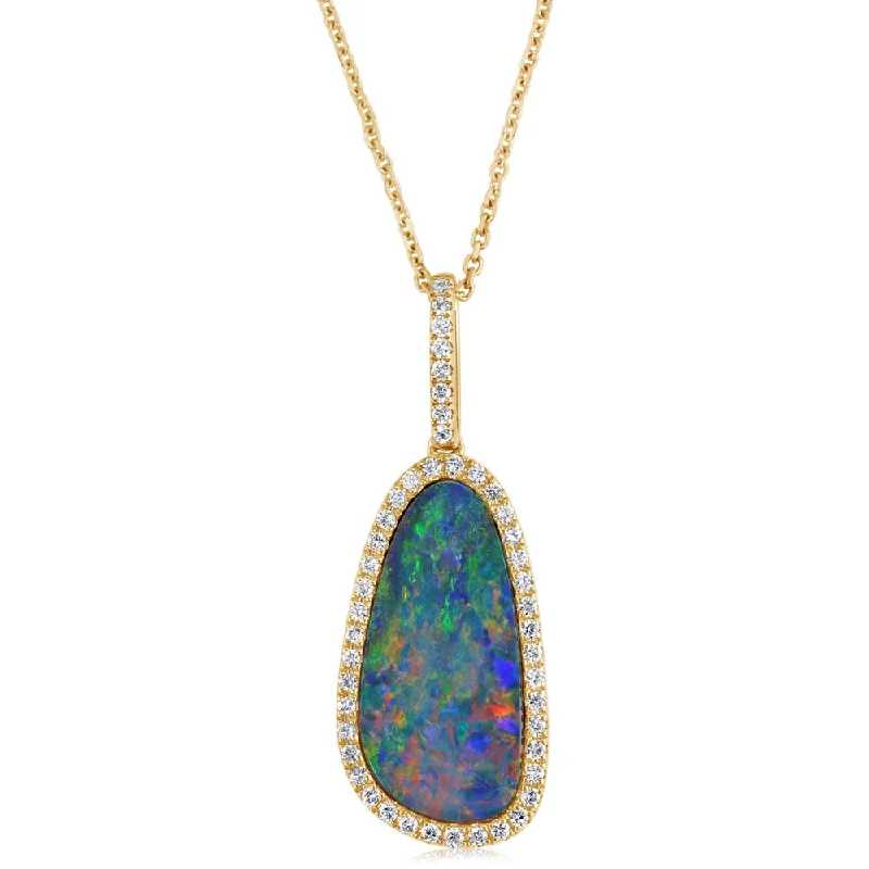 Best necklaces and pendants with cubic zirconia for a budget-friendly dazzling effect-14K Yellow Gold Australian Opal Doublet Pendant