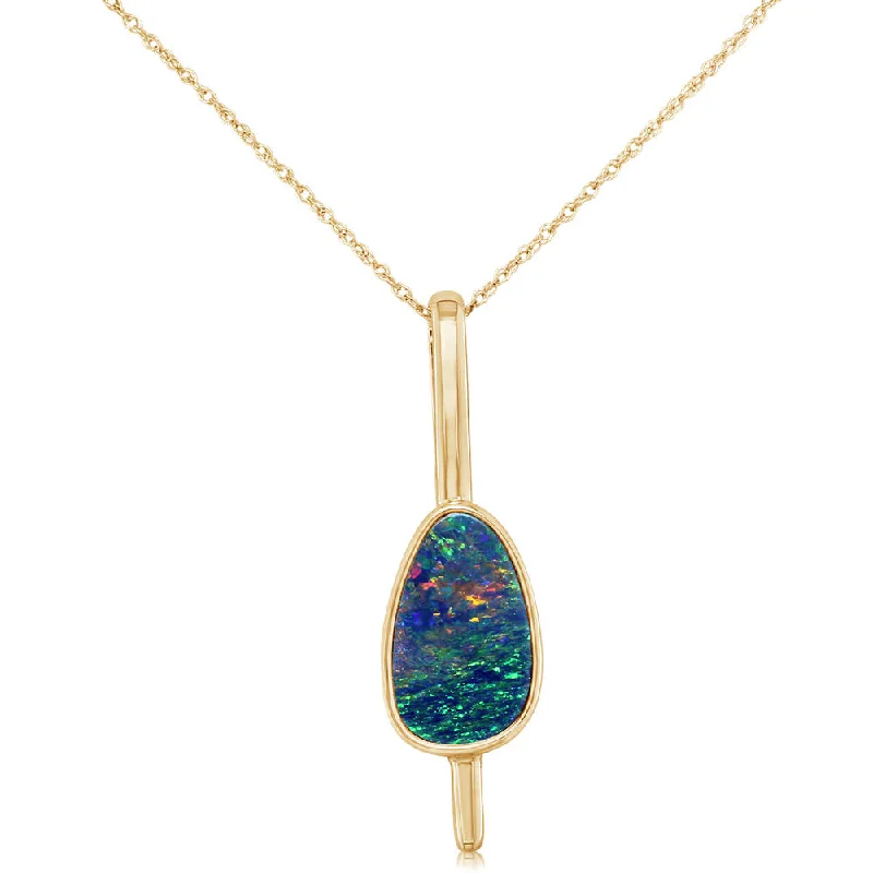 Unique necklaces and pendants with custom birthstone arrangements for personalization-14K Yellow Gold Australian Opal Doublet Pendant