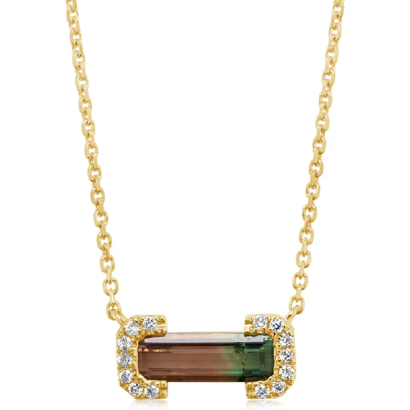 Beautiful necklaces and pendants with diamond-encrusted designs for maximum sparkle-14K Yellow Gold Bi-Color Tourmaline/Diamond Neckpiece