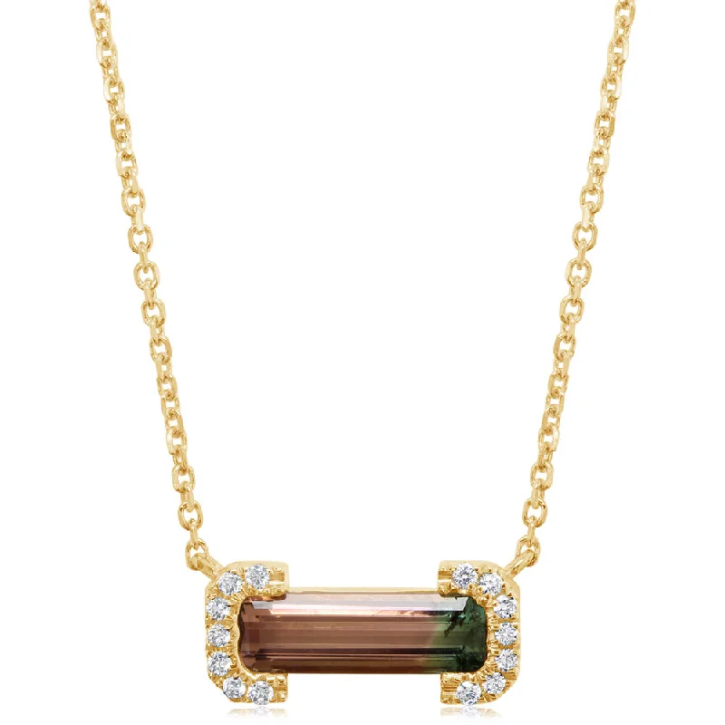 Necklaces and pendants with sun and moon motifs for a celestial-inspired design-14K Yellow Gold Bi-Color Tourmaline/Diamond Neckpiece