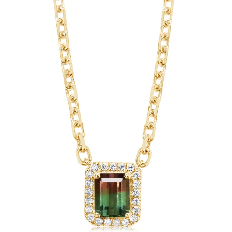 Stunning necklaces and pendants with chakra stones for healing and balance-14K Yellow Gold Bi-Color Tourmaline/Diamond Neckpiece