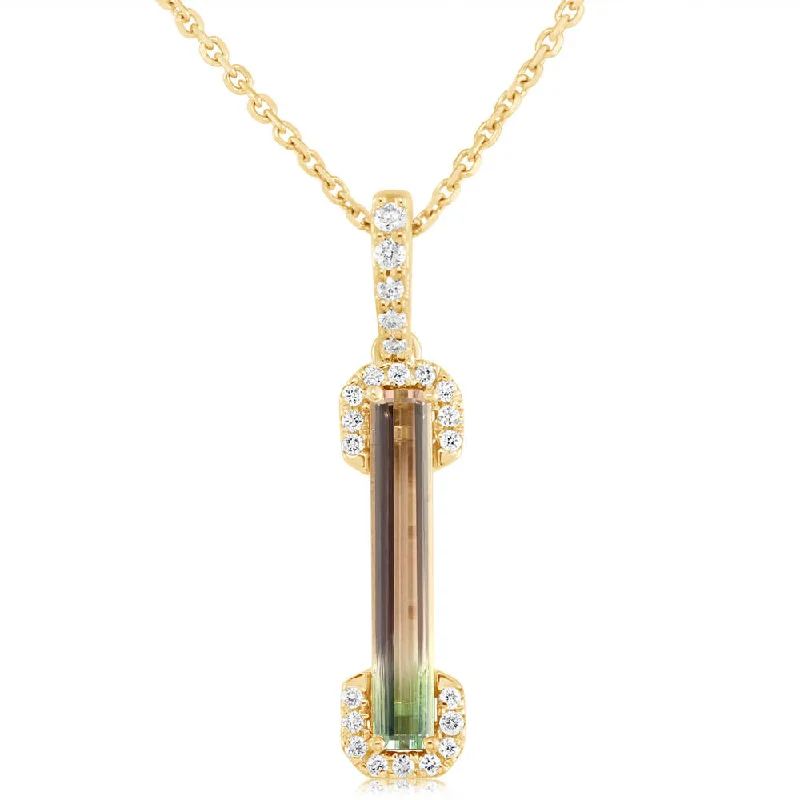 Stunning necklaces and pendants with chakra stones for healing and balance-14K Yellow Gold Bi-Color Tourmaline/ Diamond Pendant