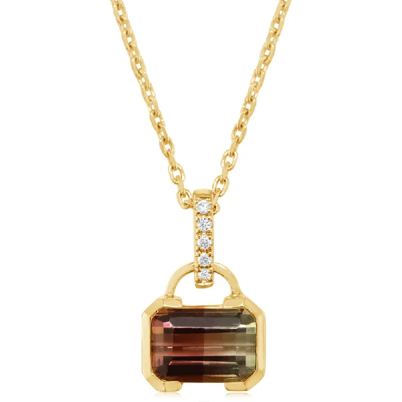 Necklaces and pendants with custom designs for a completely unique jewelry piece-14K Yellow Gold Bi-Color Tourmaline/Diamond Pendant