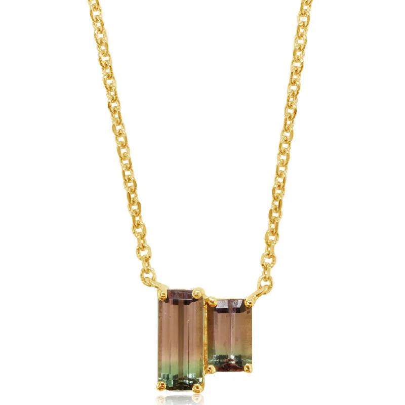 Beautiful necklaces and pendants with geometric shapes for a modern, artistic design-14K Yellow Gold Bi-Color Tourmaline Neckpiece