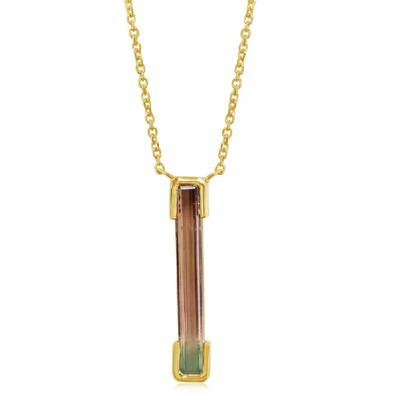 Necklaces and pendants with celestial starburst designs for a radiant look-14K Yellow Gold Bi-Color Tourmaline Neckpiece