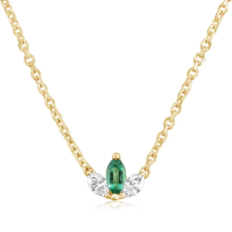 Fashionable necklaces and pendants with birthstones for a personalized gift idea-14K Yellow Gold Emerald/Diamond Neckpiece