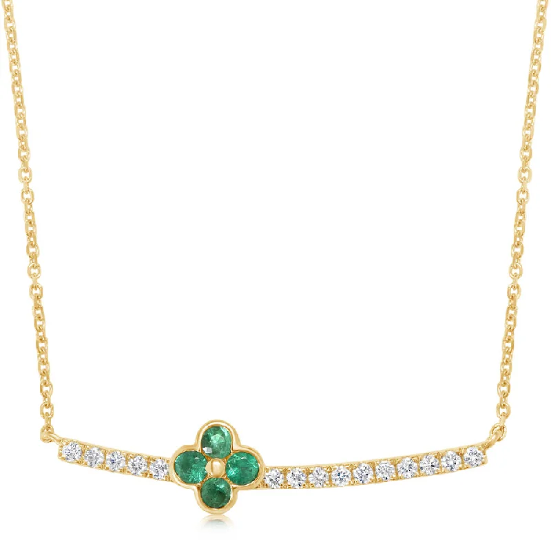 Necklaces and pendants with lotus flower designs for a spiritual, peaceful vibe-14K Yellow Gold Emerald/Diamond Neckpiece