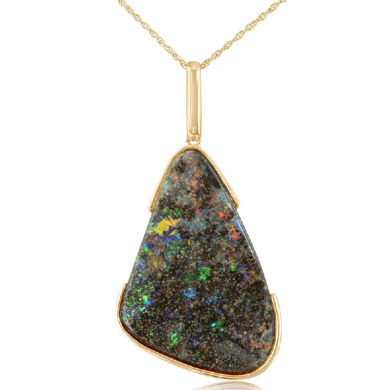 Necklaces and pendants with enamel accents for a colorful, eye-catching appearance-14K Yellow Gold Half Bezel Australian Boulder Opal Pendant