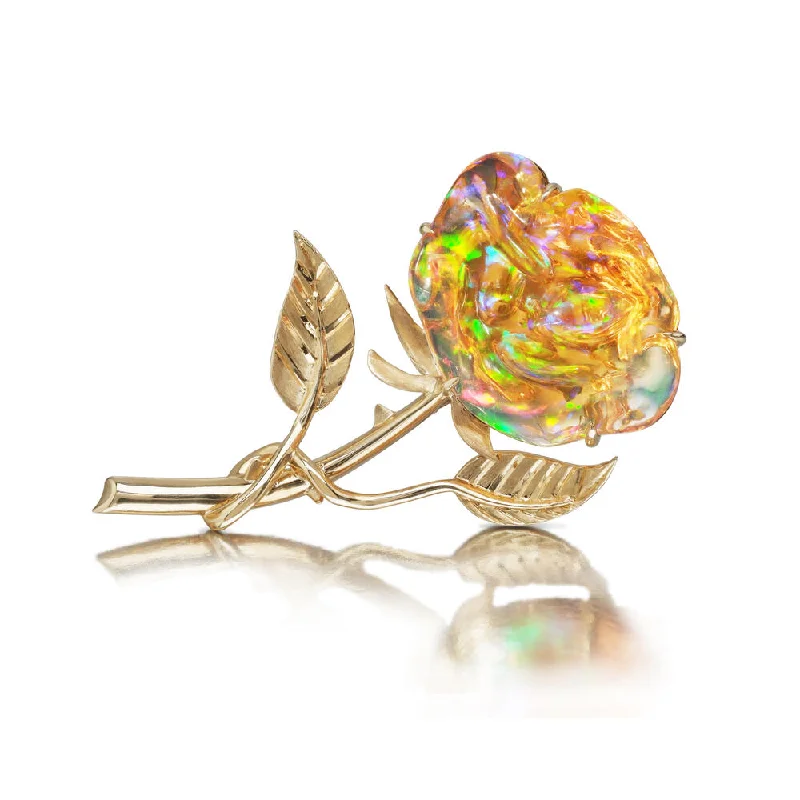 Best necklaces and pendants with seashell designs for a tropical, beachy vibe-14K Yellow Gold Mexican Fire Opal Rose Brooch