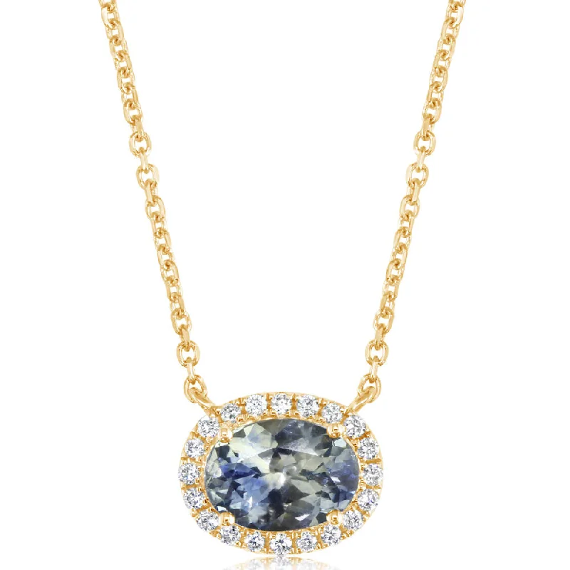 Elegant necklaces and pendants with diamond accents for added sparkle-14K Yellow Gold Oval Montana Sapphire/Diamond Neckpiece