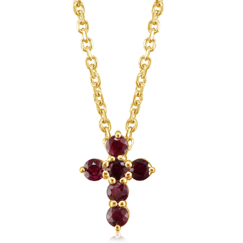 Best necklaces and pendants with art deco elements for a vintage, glamorous design-14K Yellow Gold Ruby Cross Neckpiece