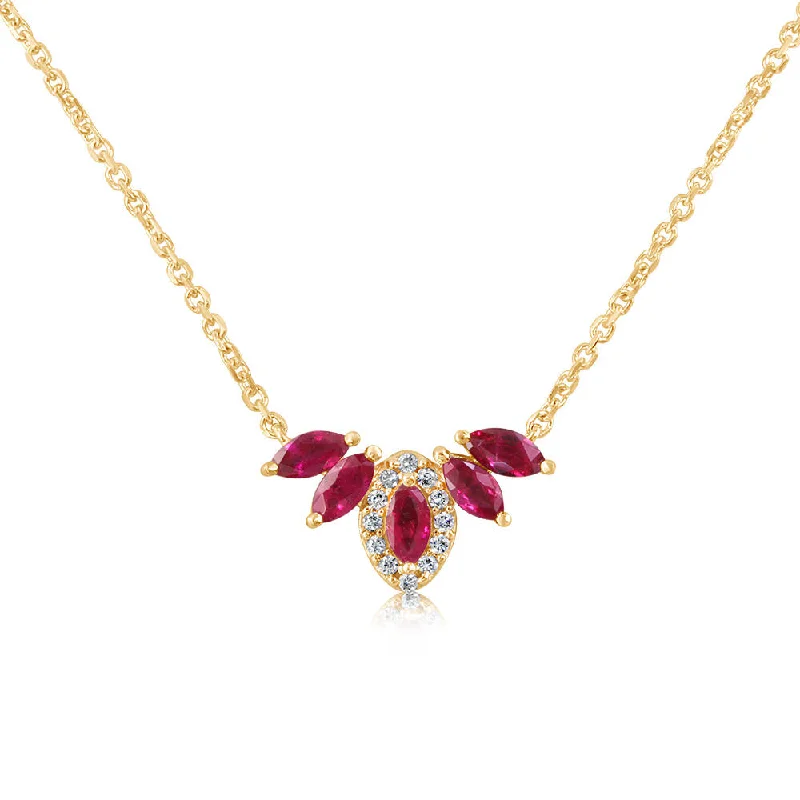 Necklaces and pendants with geometric pendants for a clean, contemporary design-14K Yellow Gold Ruby/Diamond Neckpiece