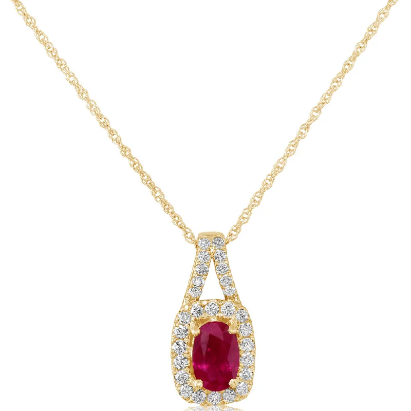 Necklaces and pendants with matching rings for a coordinated set of jewelry-14K Yellow Gold Ruby/Diamond Pendant