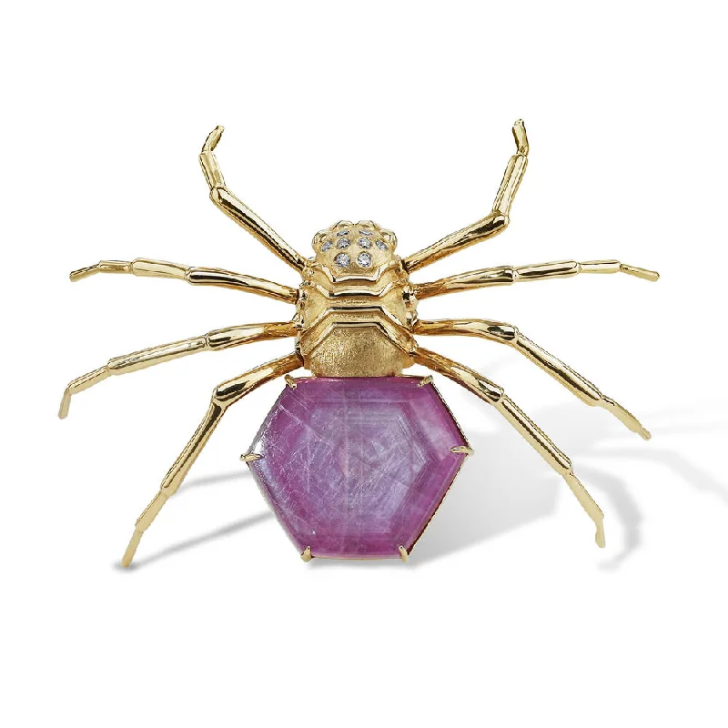 Best necklaces and pendants with sterling silver for an affordable yet stylish choice-14K Yellow Gold Ruby Slice Black Widow Spider Brooch