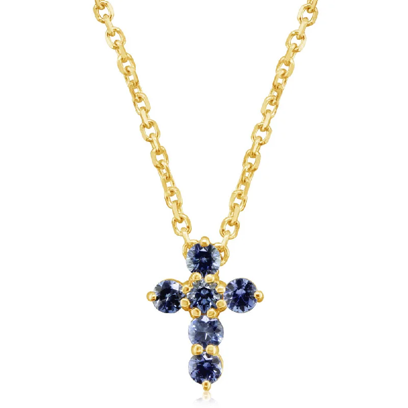 Best necklaces and pendants with silver chains for a sleek, timeless look-14K Yellow Gold Sapphire Cross Neckpiece