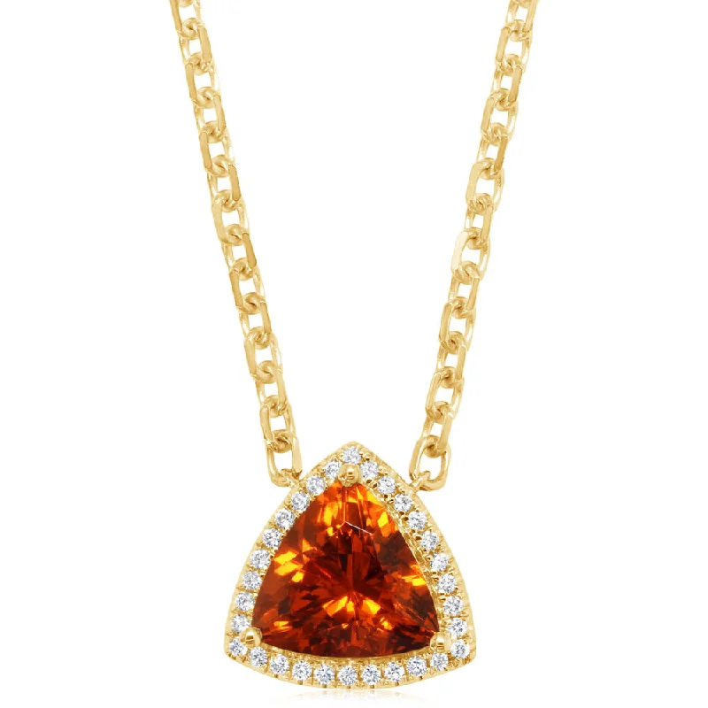 Necklaces and pendants with feather designs for a boho-chic, carefree vibe-14K Yellow Gold Trillion Mandarin Garnet/Diamond Neckpiece