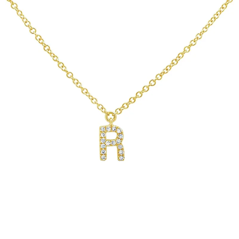 Necklaces and pendants with celestial starburst designs for a radiant look-Diamond Initial Pendant - Letter R