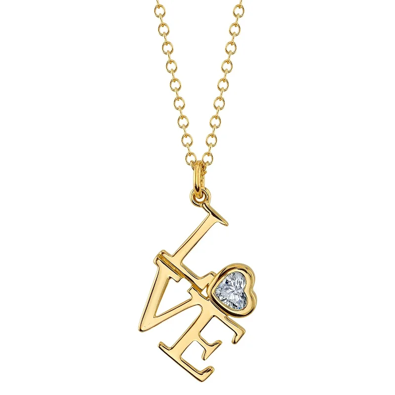 Necklaces and pendants with custom engravings for a personal, meaningful gift-"Love" Necklace with Bezel Set Diamond