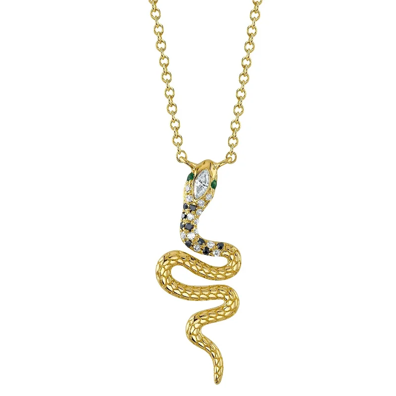 Necklaces and pendants with abstract shapes for a modern, creative appearance-Snake Necklace with Emeralds and Diamonds