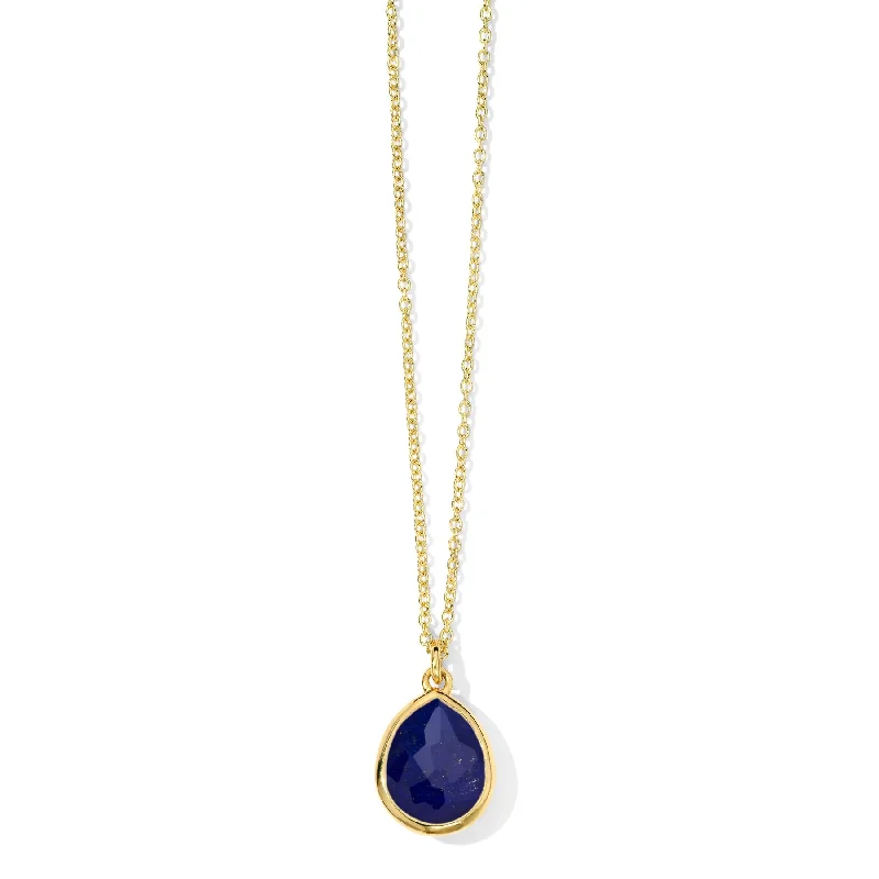 Necklaces and pendants with feather designs for a boho-chic, carefree vibe-18K Gold Lapis Mini Teardrop Pendant Necklace