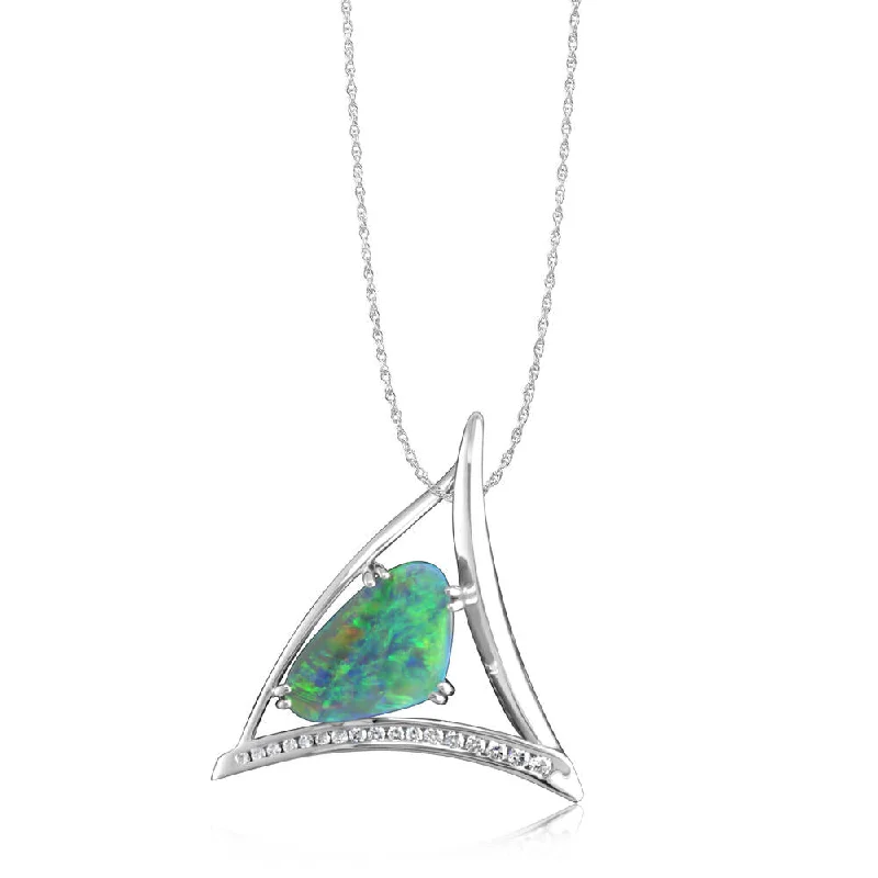 Best necklaces and pendants with matching earrings for a coordinated, elegant look-18K White Gold Australian Black Opal/Diamond Pendant