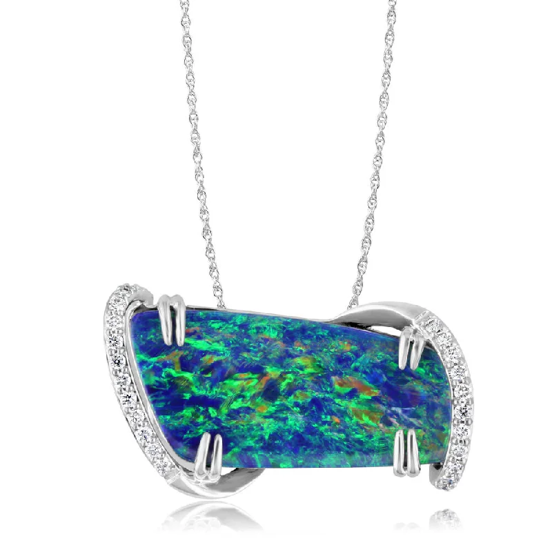 Stunning necklaces and pendants with jade gemstones for a calming green hue-18K White Gold Australian Opal Doublet/Diamond Pendant