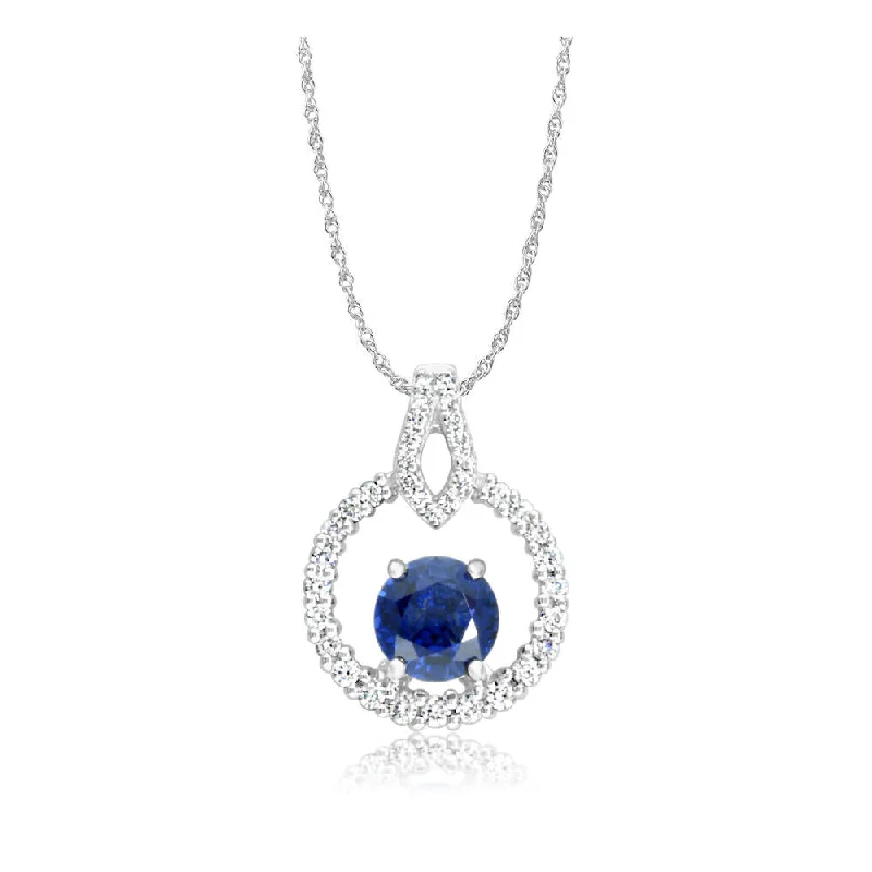 Necklaces and pendants with angel wing motifs for a spiritual, meaningful design-18K White Gold Blue Sapphire/Diamond Pendant