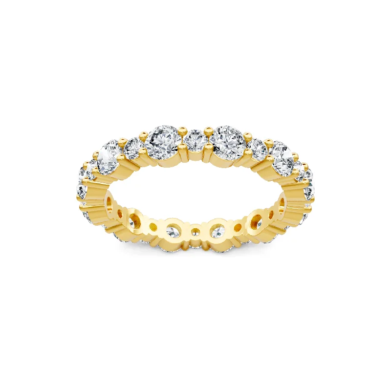 Trendy necklaces and pendants with statement pieces for a bold fashion statement-18K Yellow Gold Alternating Round Diamond Eternity Band