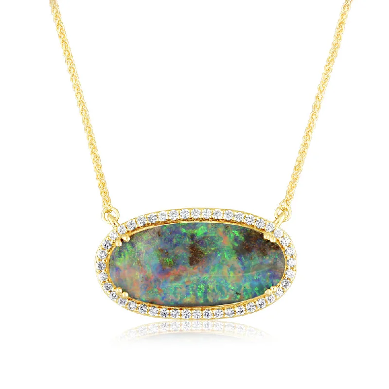 Beautiful necklaces and pendants with tree branch motifs for a nature-inspired design-18K Yellow Gold Australian Boulder Opal/Diamond Neckpiece