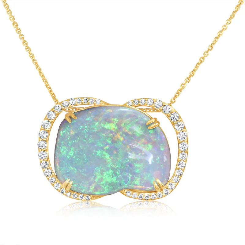 Best necklaces and pendants with minimalist pendants for a sleek, understated look-18K Yellow Gold Australian Opal/Diamond Pendant